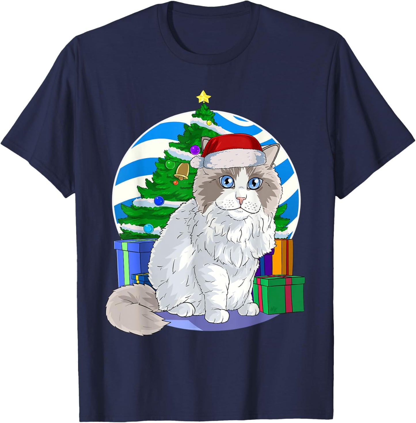 Ragdoll Cat Santa Christmas Tree Decor T-Shirt - T-Shirt | Navy