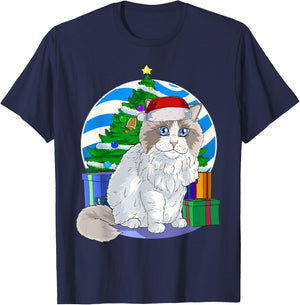 Ragdoll Cat Santa Christmas Tree Decor T-Shirt - T-Shirt | Navy