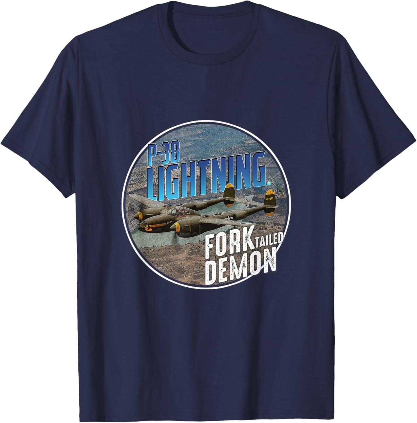 P-38 Lighting WW2 Plane Aircraft Aviation WW2 Airplane Gift T-Shirt - T-Shirt | Navy