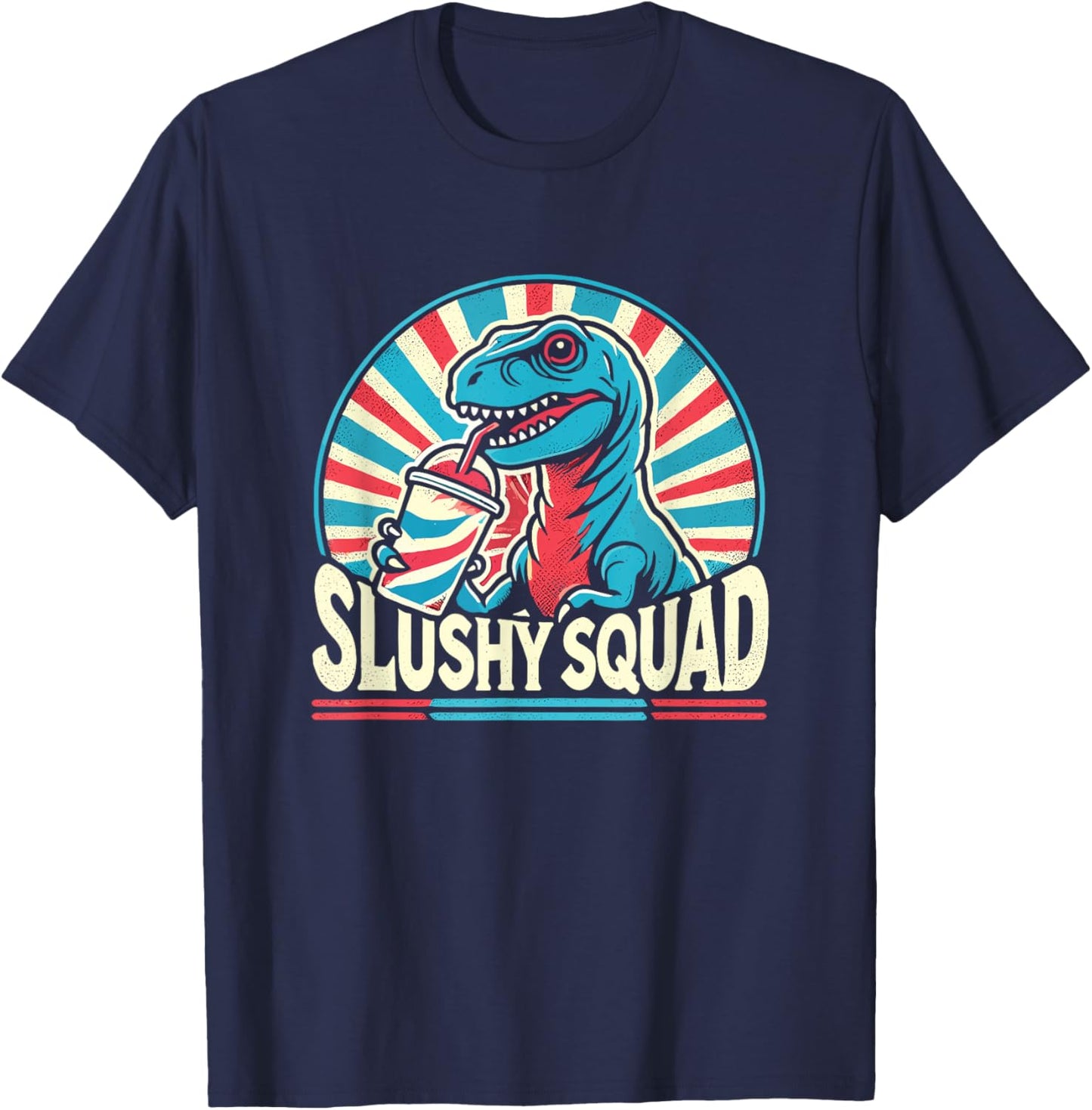 Slushy Squad T-Rex Retro Design T-Shirt - T-Shirt | Navy