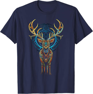 Deer Geometric Art Animal Mandala Colorful Artwork Deer T-Shirt - T-Shirt | Navy