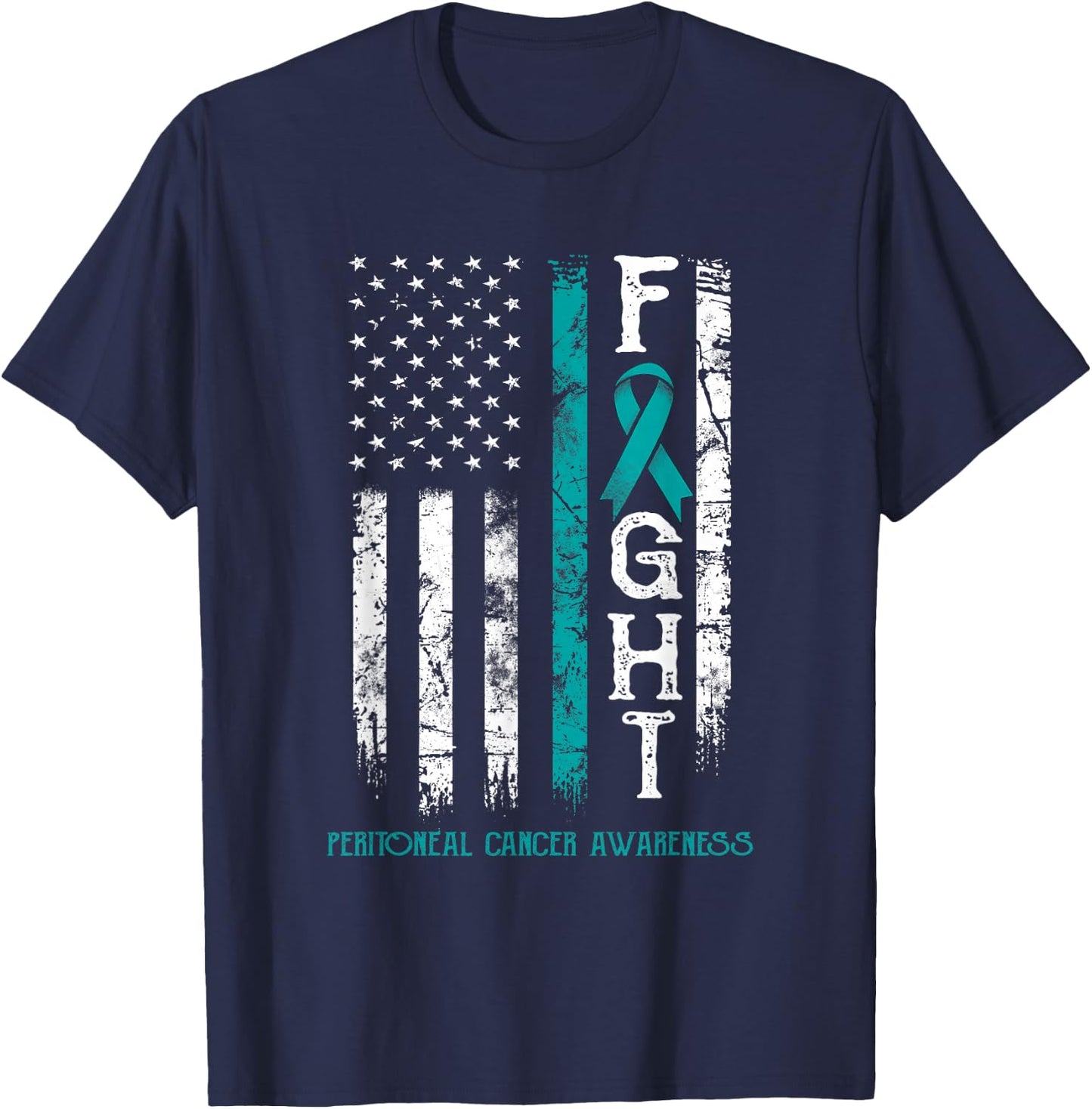 Peritoneal Cancer Warrior US Flag T-Shirt - T-Shirt | Navy