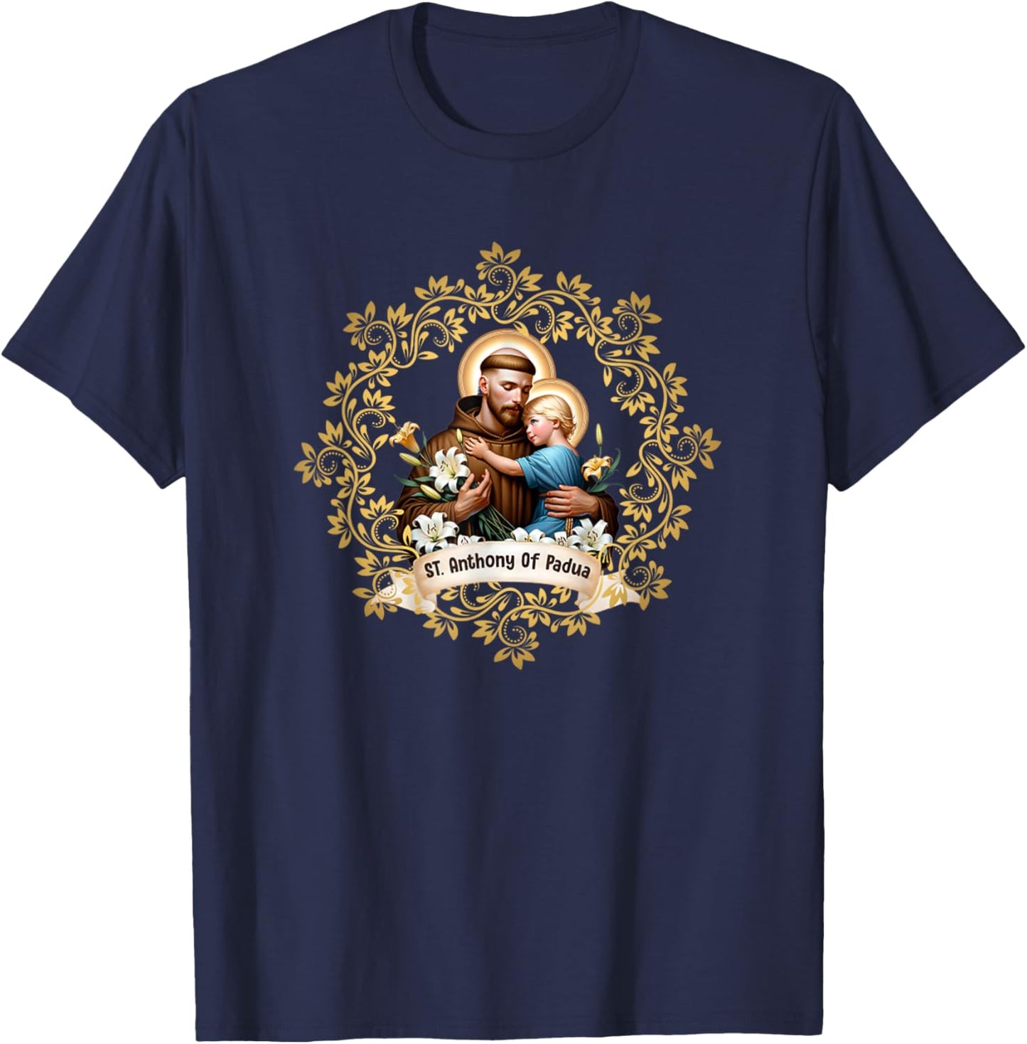 Vintage St Anthony Of Padua Catholic Saint Infant Jesus T-Shirt - T-Shirt | Navy