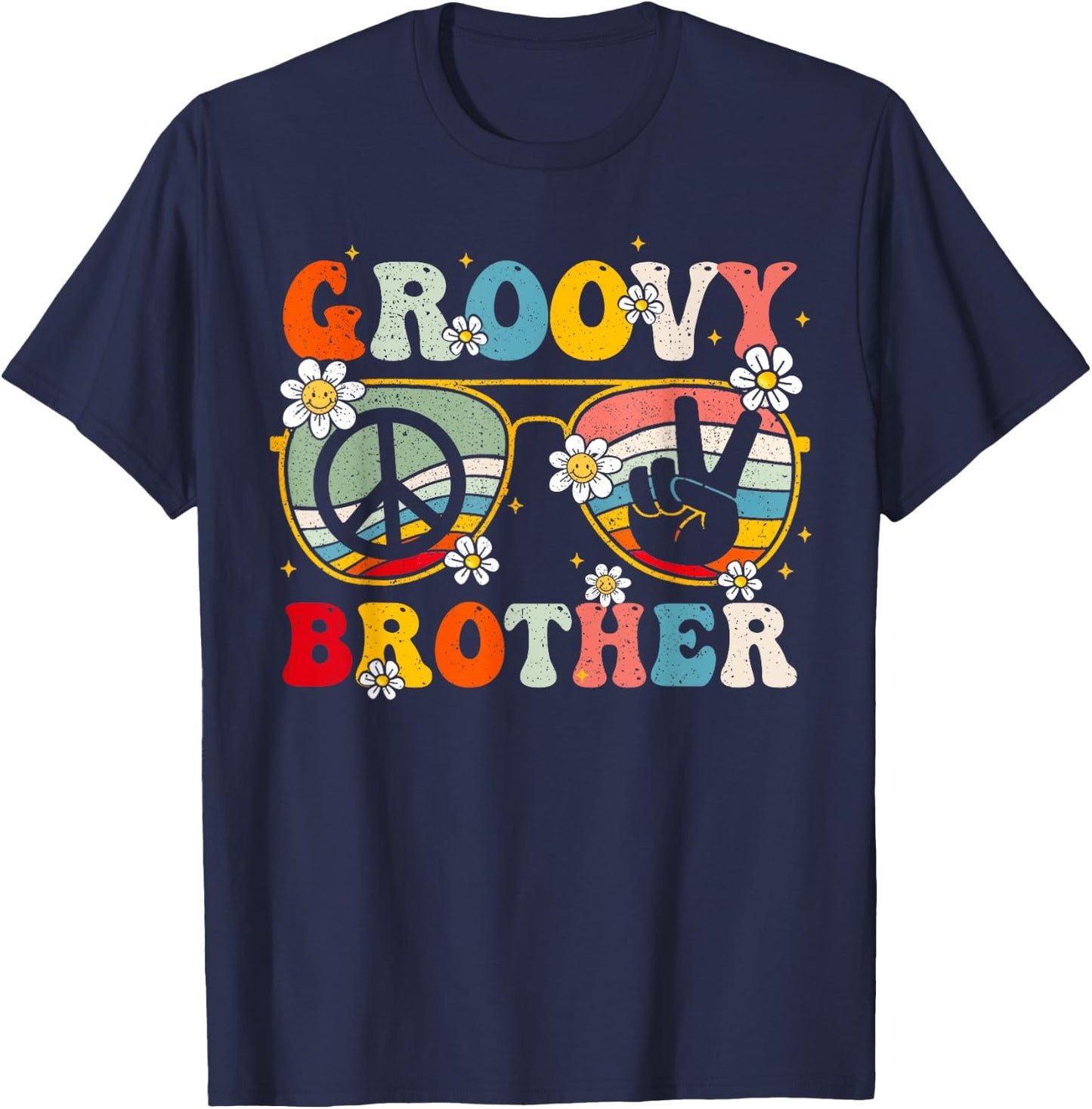 Groovy Brother Retro Matching Family Colorful 60s 70s Bro T-Shirt - T-Shirt | Navy