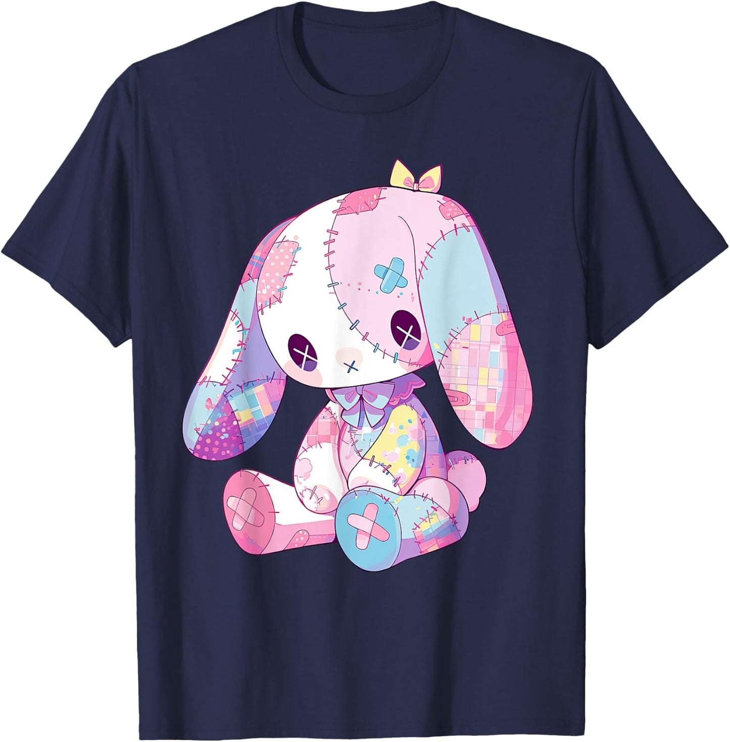 Kawaii Pastel Goth Creepy Cute Witchy Sad Zombie Pink Bunny T-Shirt - T-Shirt | Navy