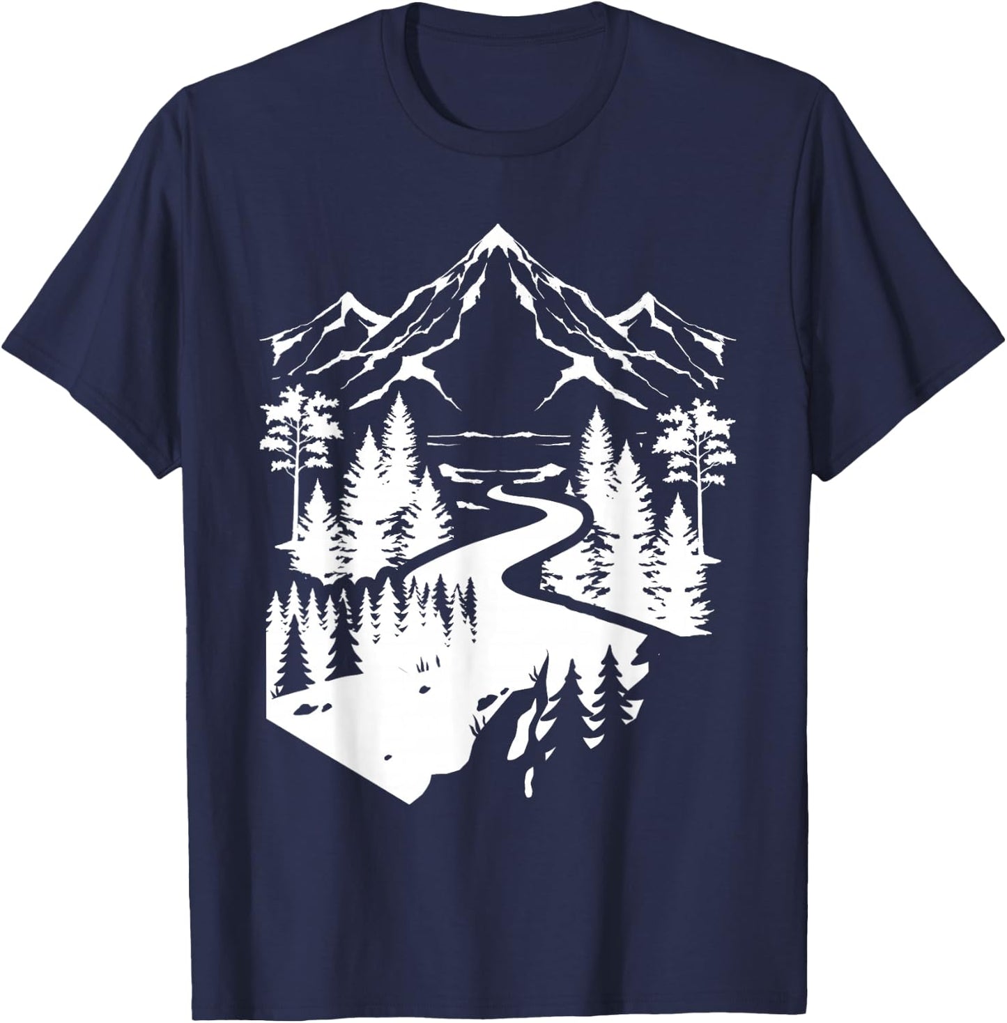 Outdoor Nature Mountain Hiker Forest Path Tree Hiking T-Shirt - T-Shirt | Navy
