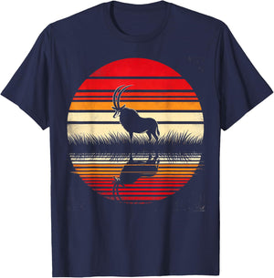 Sable Antelope Sunset Retro Style Safari Vintage 70s T-Shirt - T-Shirt | Navy