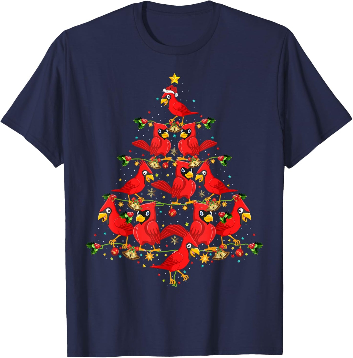 Cardinal Birds Christmas Tree Gift Funny Christmas Cardinal T-Shirt - T-Shirt | Navy