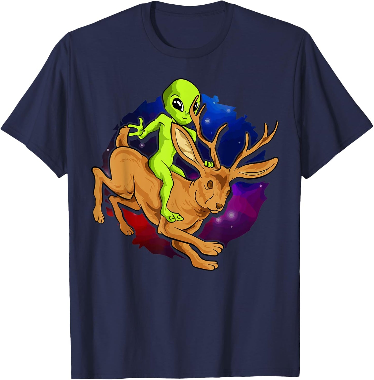 Alien Riding Jackalope Save Cryptid Hare Jackrabbit Camping T-Shirt - T-Shirt | Navy