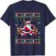 Santa Reindeer Play American Football Ugly Christmas Sweater T-Shirt - T-Shirt | Navy