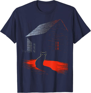 Cat Illustration Art Animal Graphic Motif Cat Women Kids T-Shirt - T-Shirt | Navy