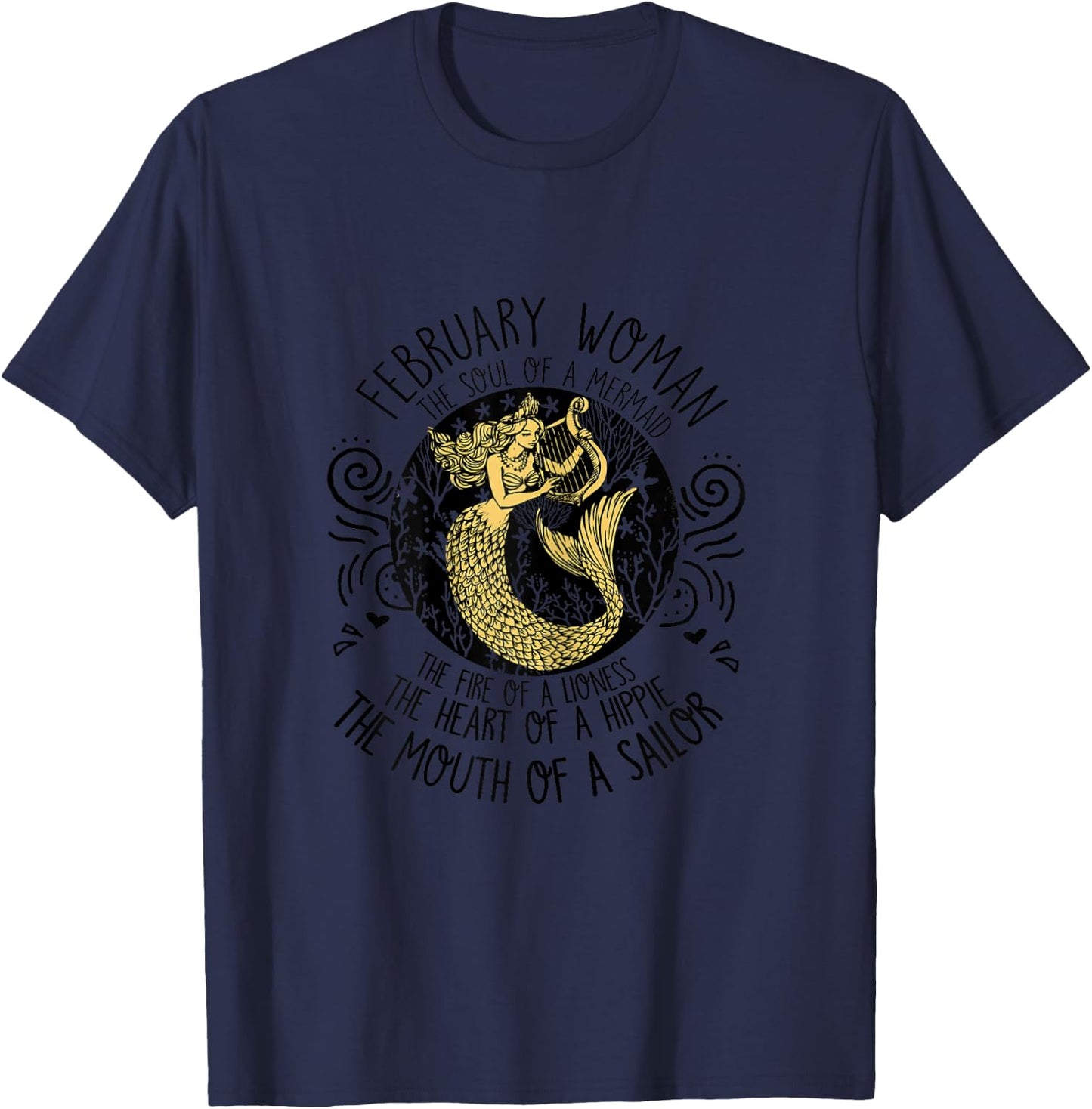 February girl The Soul Of A Mermaid January Birthday T-Shirt - T-Shirt | Navy