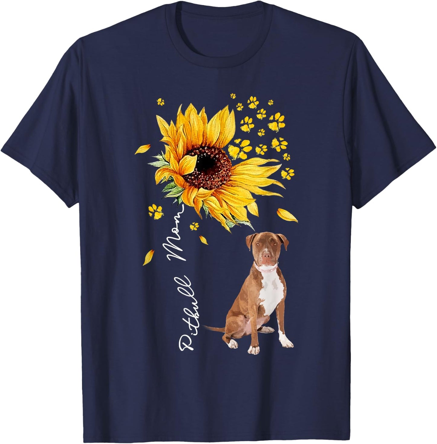 Sunflower Pitbull Mom Dog Lover Gifts T-Shirt - T-Shirt | Navy