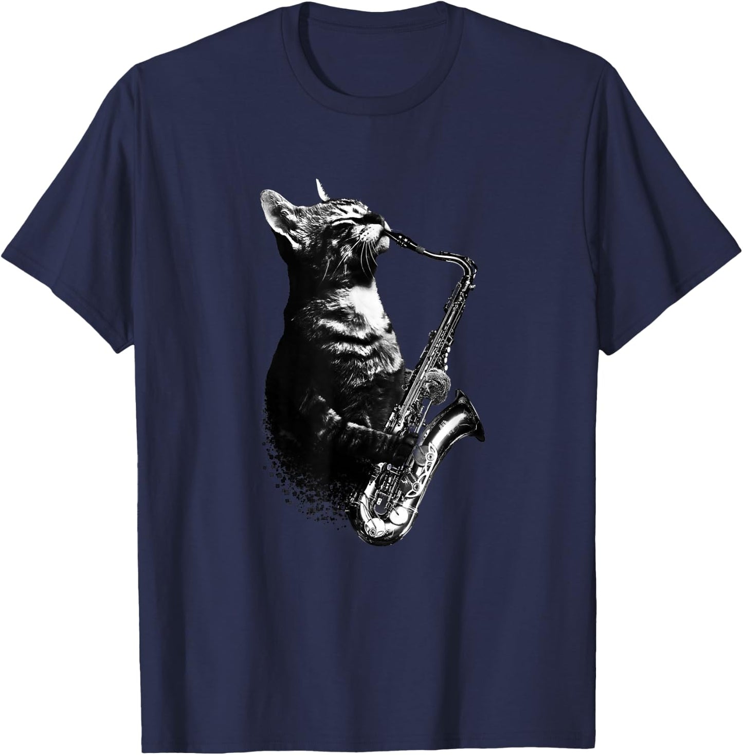 Cat Playing Saxophone Funny Cat Jazz Sax Music Saxophonist T-Shirt - T-Shirt | Navy