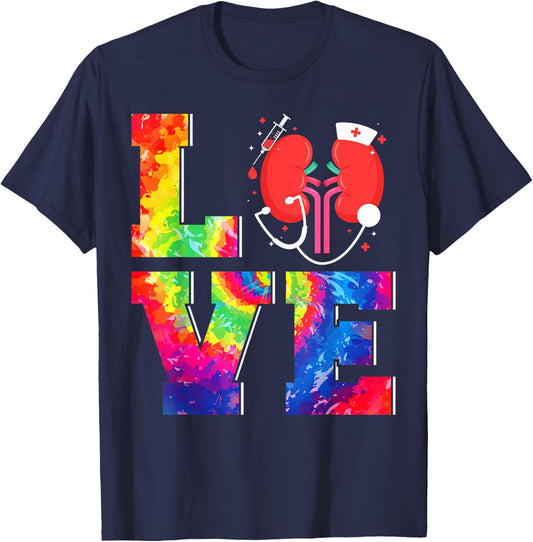 Dialysis Nurse Tech Technician Tie Dye Love T-Shirt - T-Shirt | Navy