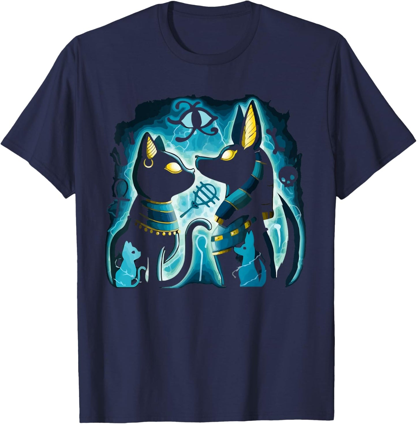 Anubis and Bastet ancient Egyptian god of the afterlife T-Shirt - T-Shirt | Navy