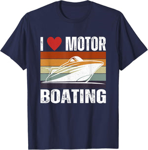 Funny Boater Life Speed Boat Captain I Love Motor Boating T-Shirt - T-Shirt | Navy