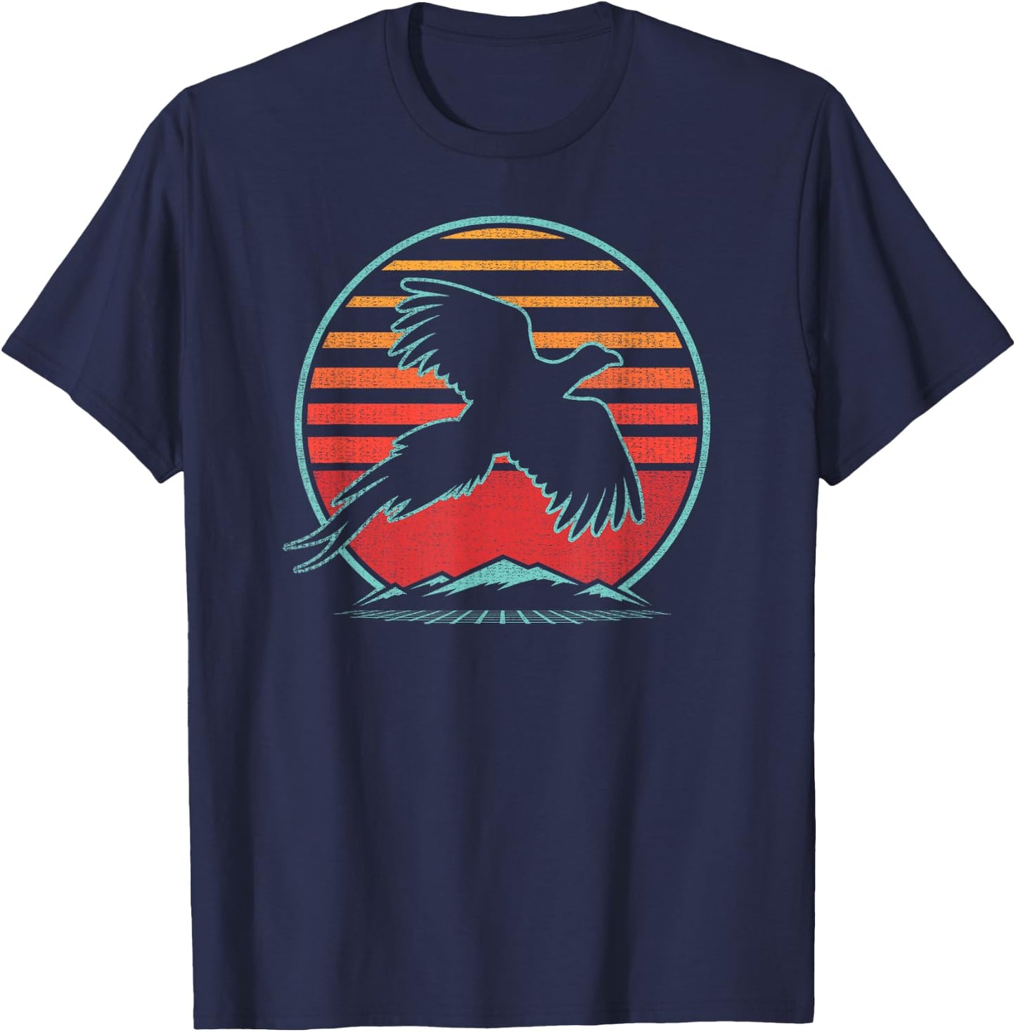 Pheasant Hunting Retro Vintage 80s Style Birding Gift T-Shirt - T-Shirt | Navy