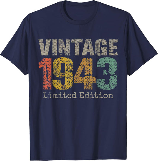 Vintage 1943 Limited Edition 82nd Birthday Gifts 82 Year Old T-Shirt - T-Shirt | Navy