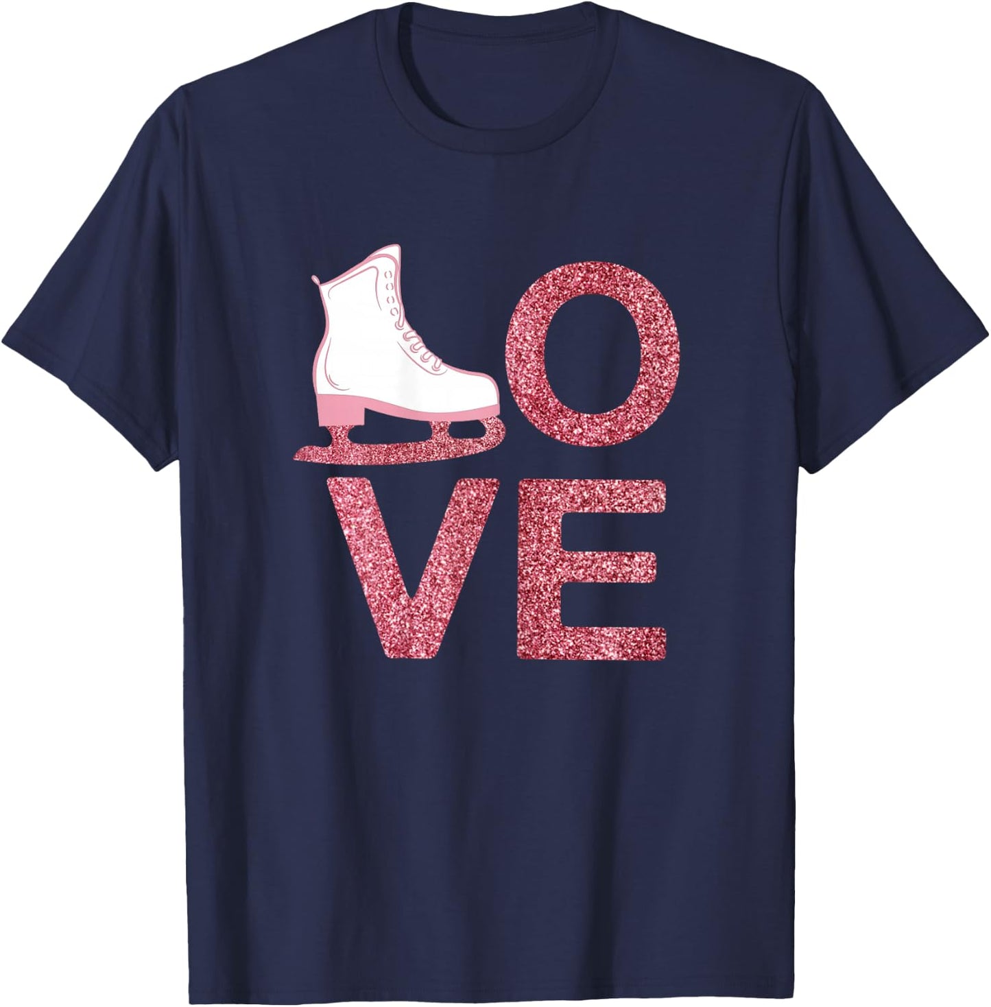 Pink Love Figure Skating Dress Ice Skating Shoes T-Shirt - T-Shirt | Navy