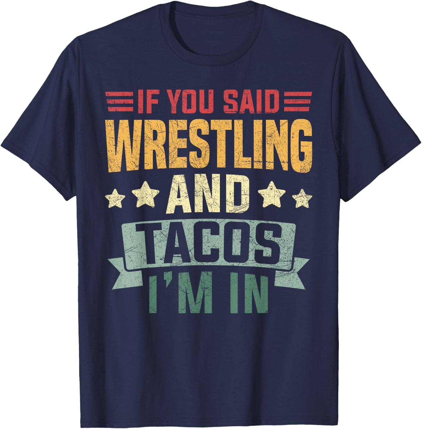 Vintage Funny Wrestling And Tacos Coach Men Boys T-Shirt - T-Shirt | Navy