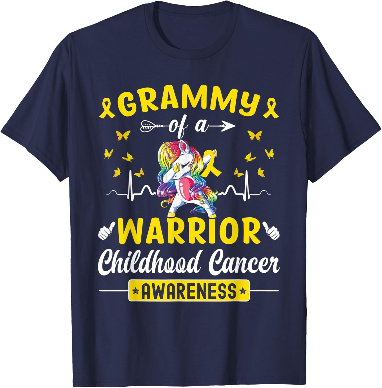 Grammy Of A Warrior Childhood Cancer Awareness Unicorn T-Shirt - T-Shirt | Navy