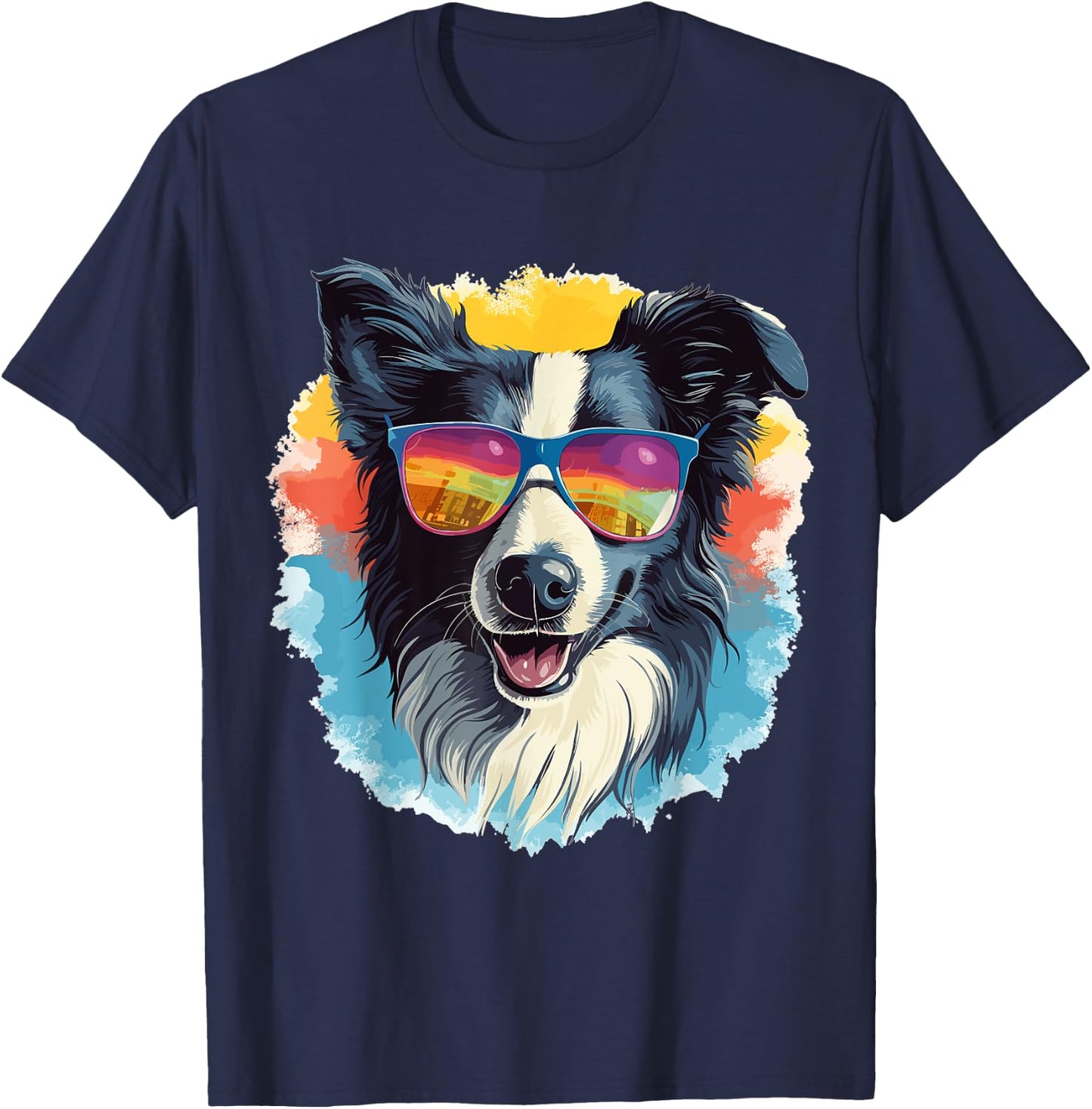 Border Collie Dog - Cute Graphic with Sunglasses Men Women Kids T-Shirt - T-Shirt | Navy