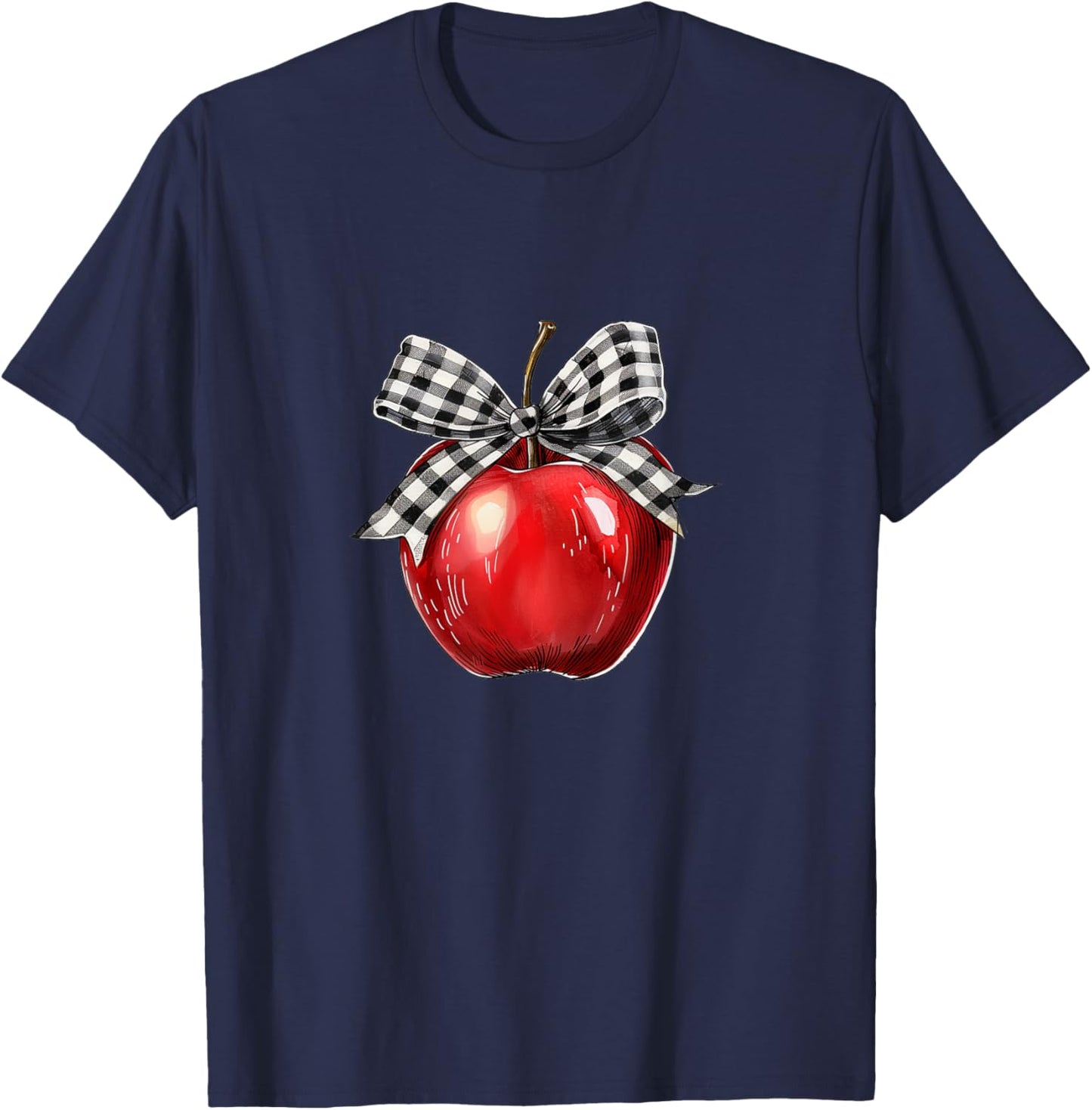 Teacher Apple Coquette Bow T-Shirt - T-Shirt | Navy