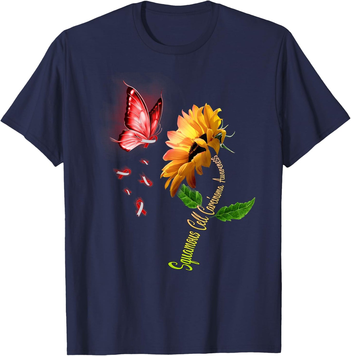 Butterfly Sunflower Squamous Cell Carcinoma Awareness T-Shirt - T-Shirt | Navy
