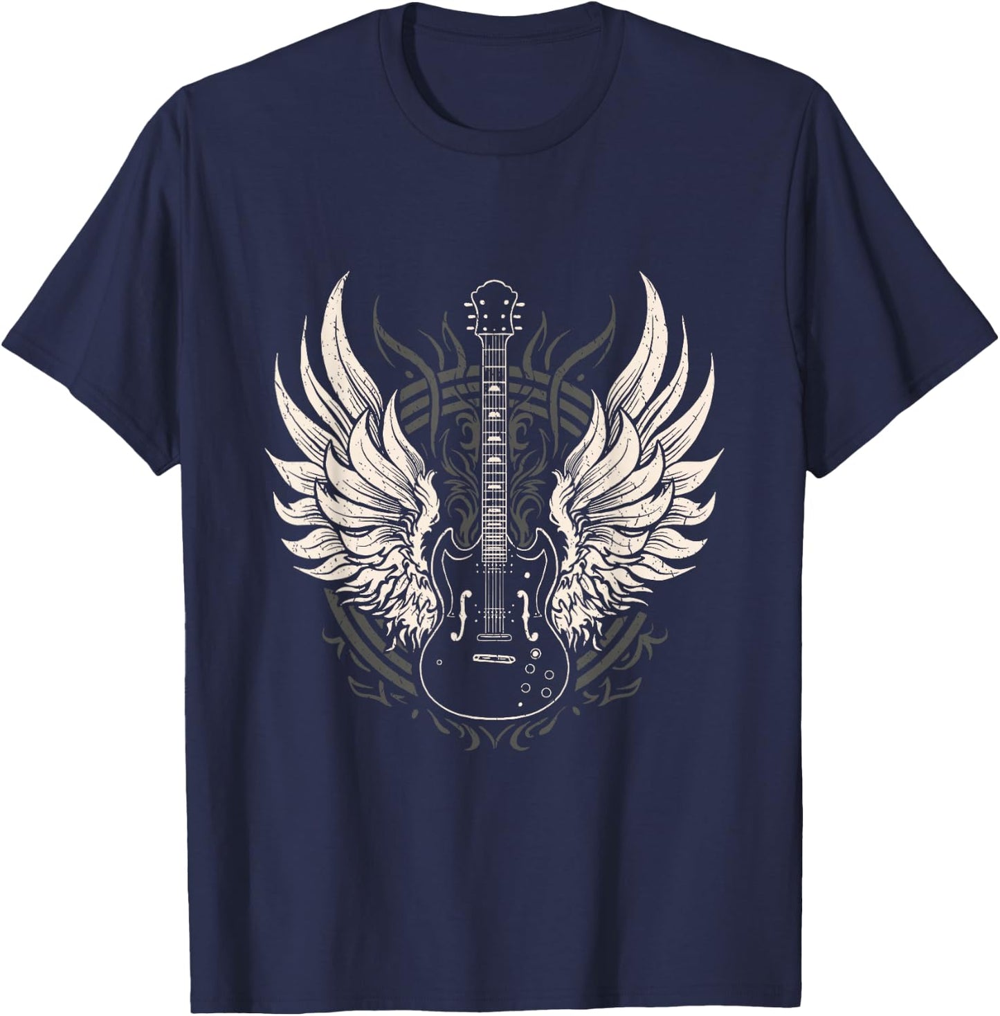 Edgy Winged Electric Guitar Music Festival Concert Goers T-Shirt - T-Shirt | Navy