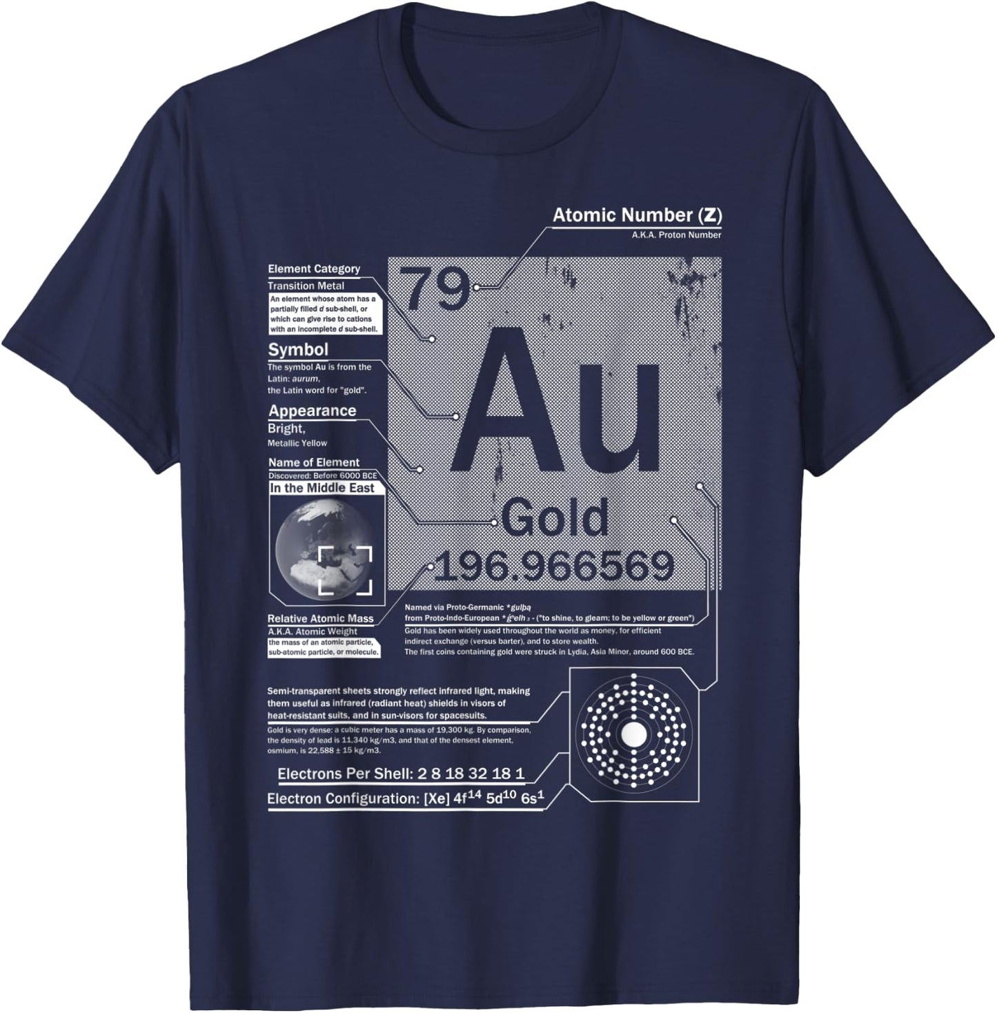 Gold (Au) Element | Atomic Number 79 Science Chemistry T-Shirt - T-Shirt | Navy
