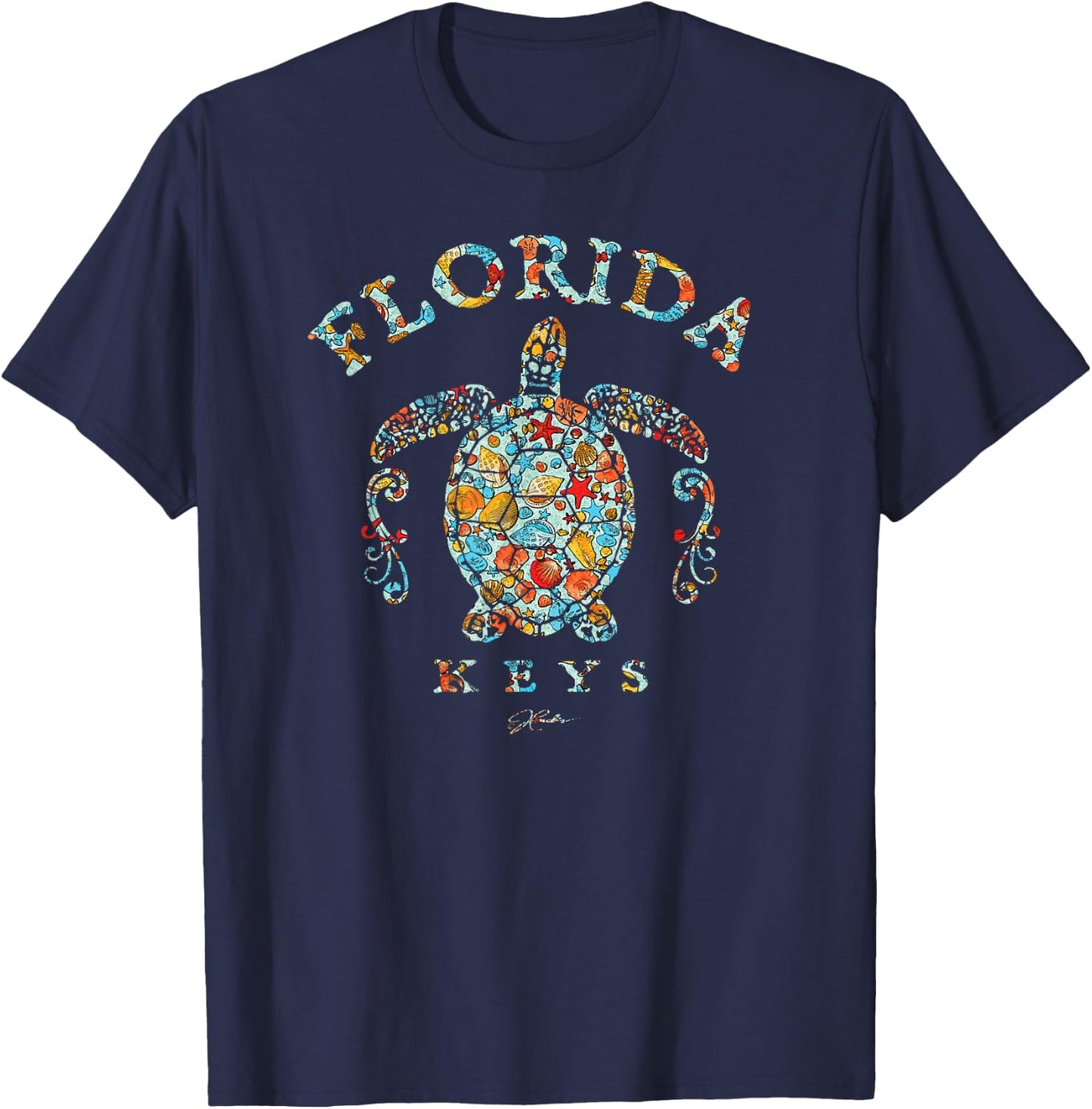 JCombs: Florida Keys, Sea Turtle with Seashells, Beach Women Kids T-Shirt - T-Shirt | Navy