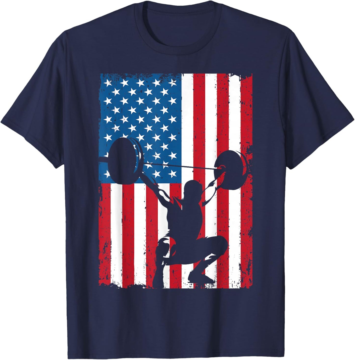 USA American Flag Weightlifting Vintage Sports T-Shirt - T-Shirt | Navy