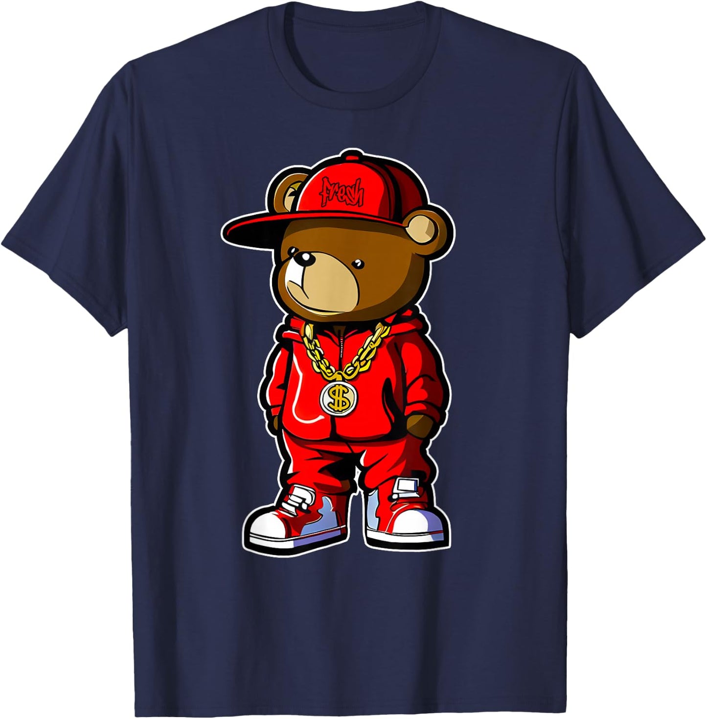 Cute Hip Hop Teddy Bear 90 Hip hop Clothing Graffiti T-Shirt - T-Shirt | Navy