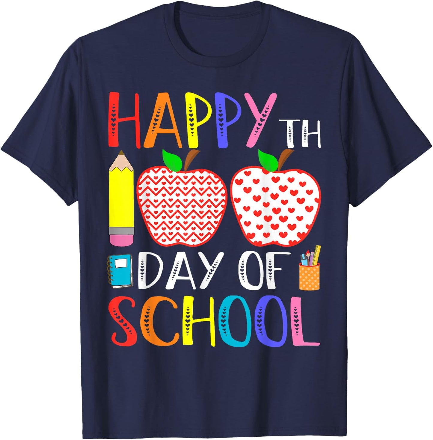 Happy 100th Day of School Teacher 100 Days T-Shirt - T-Shirt | Navy