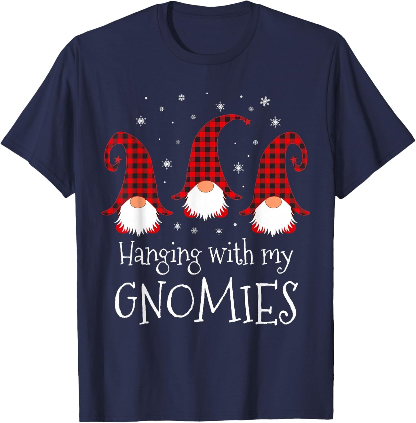Hanging With My Gnomies Plaid Garden Christmas Gnome T-Shirt - T-Shirt | Navy