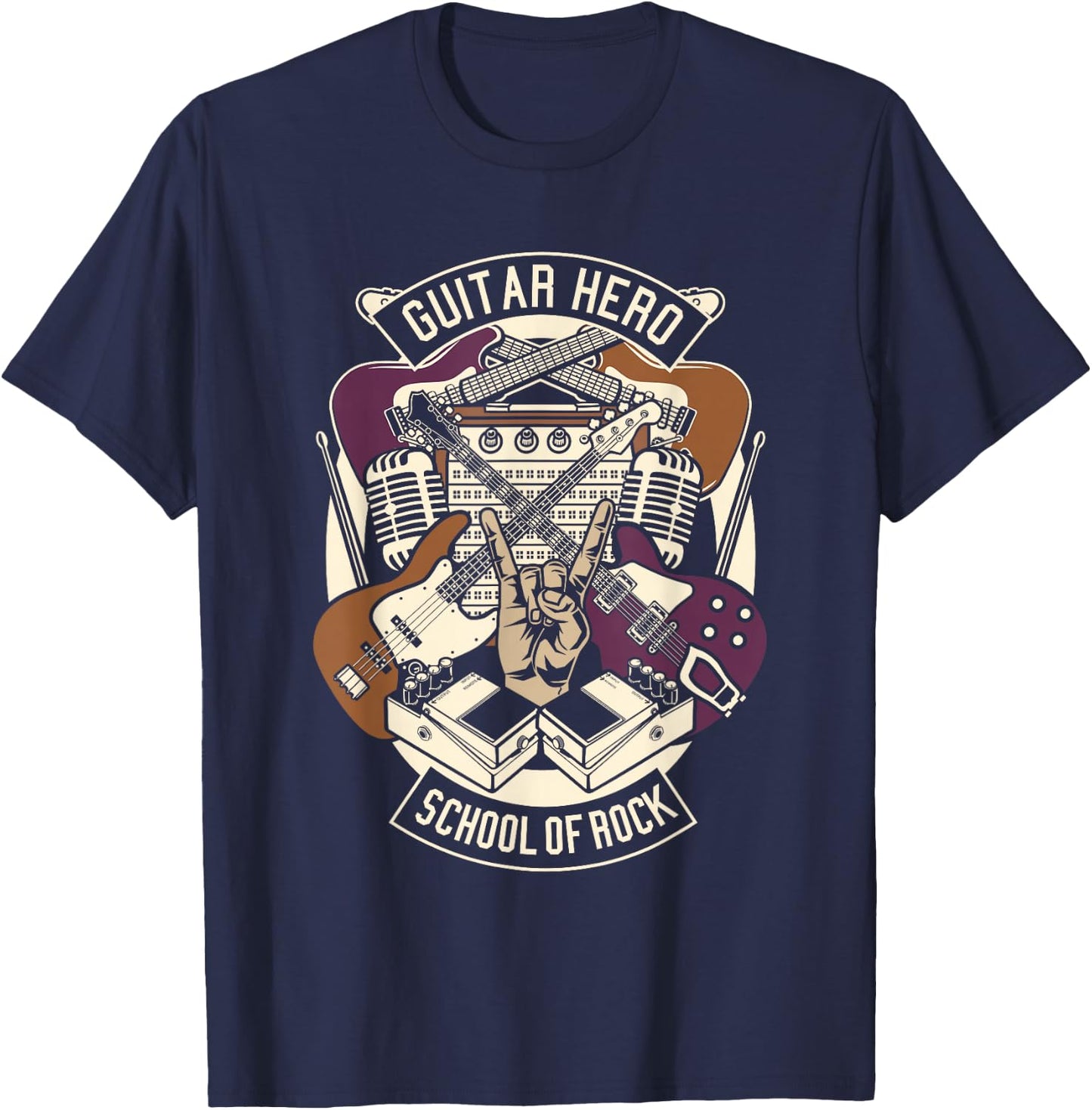 Guitar Heroes Schools Of Rock Guitar Lover Guitarist Guitar T-Shirt - T-Shirt | Navy
