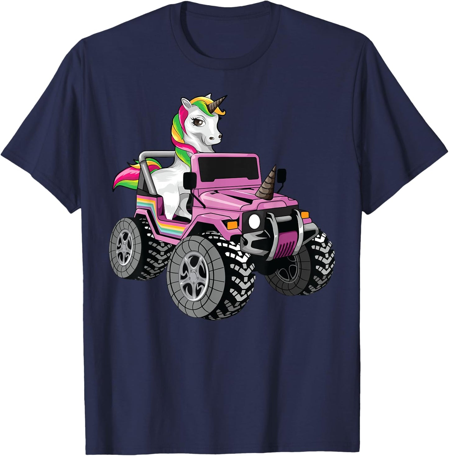 Funny Unicorn Monster Truck Gift Girls Cool Pink Party T-Shirt - T-Shirt | Navy