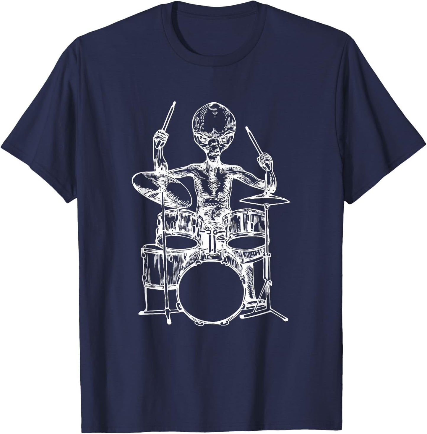 Alien Playing Drums Funny Space Drummer Rock Musician T-Shirt - T-Shirt | Navy
