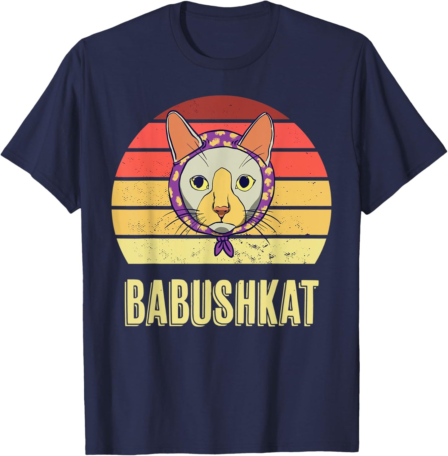 Vintage Babushkat Funny Babushka Head Scarf Cat Lover T-Shirt - T-Shirt | Navy