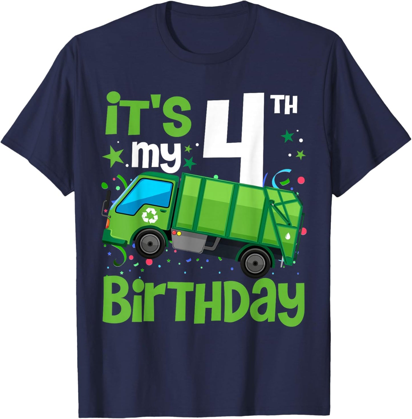 It's My 4th Birthday Garbage Truck 4 Year Old Birthday Boy T-Shirt - T-Shirt | Navy