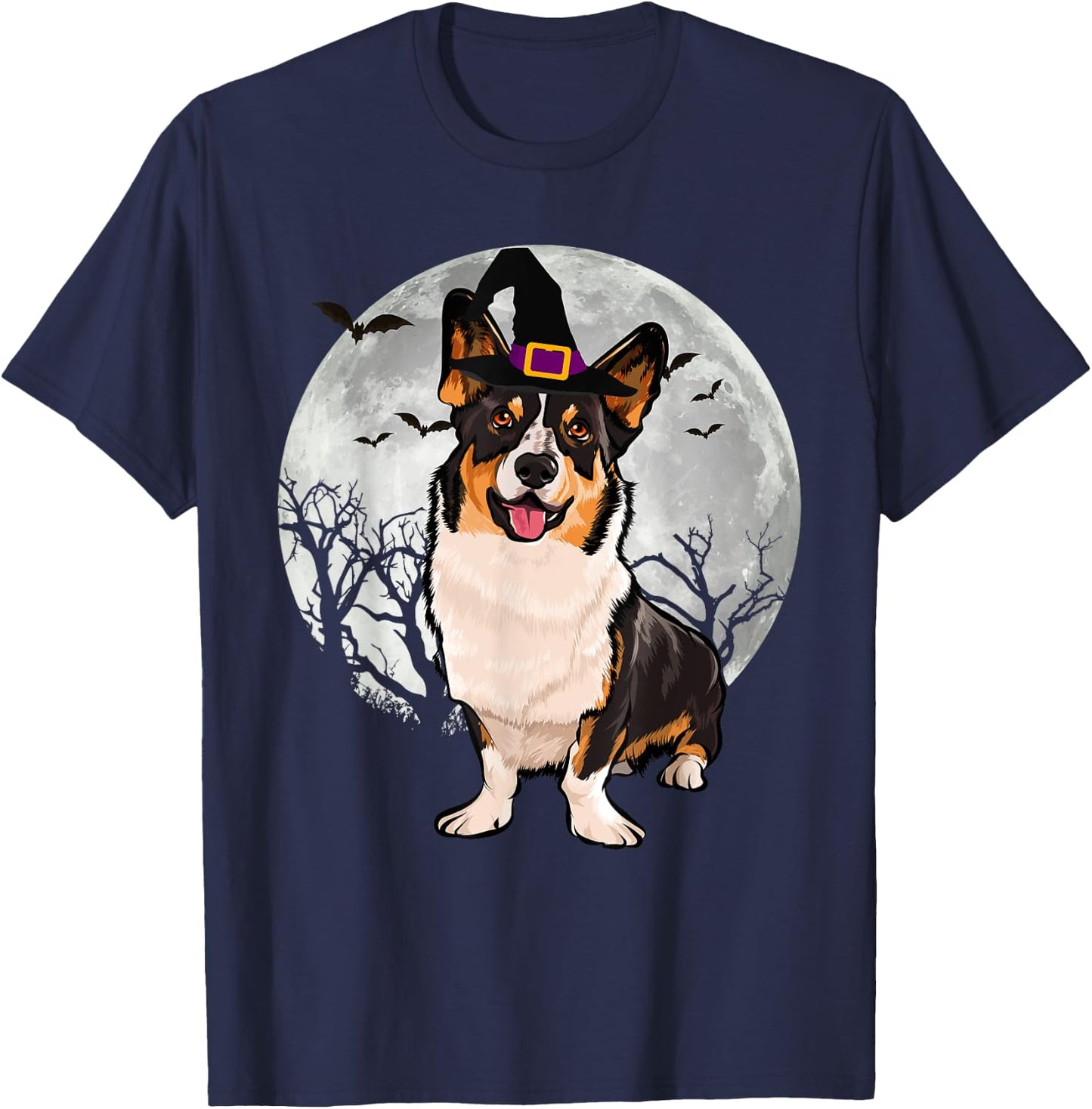 Scary Cardigan Welsh Corgi Dog Witch Hat Halloween T-Shirt - T-Shirt | Navy