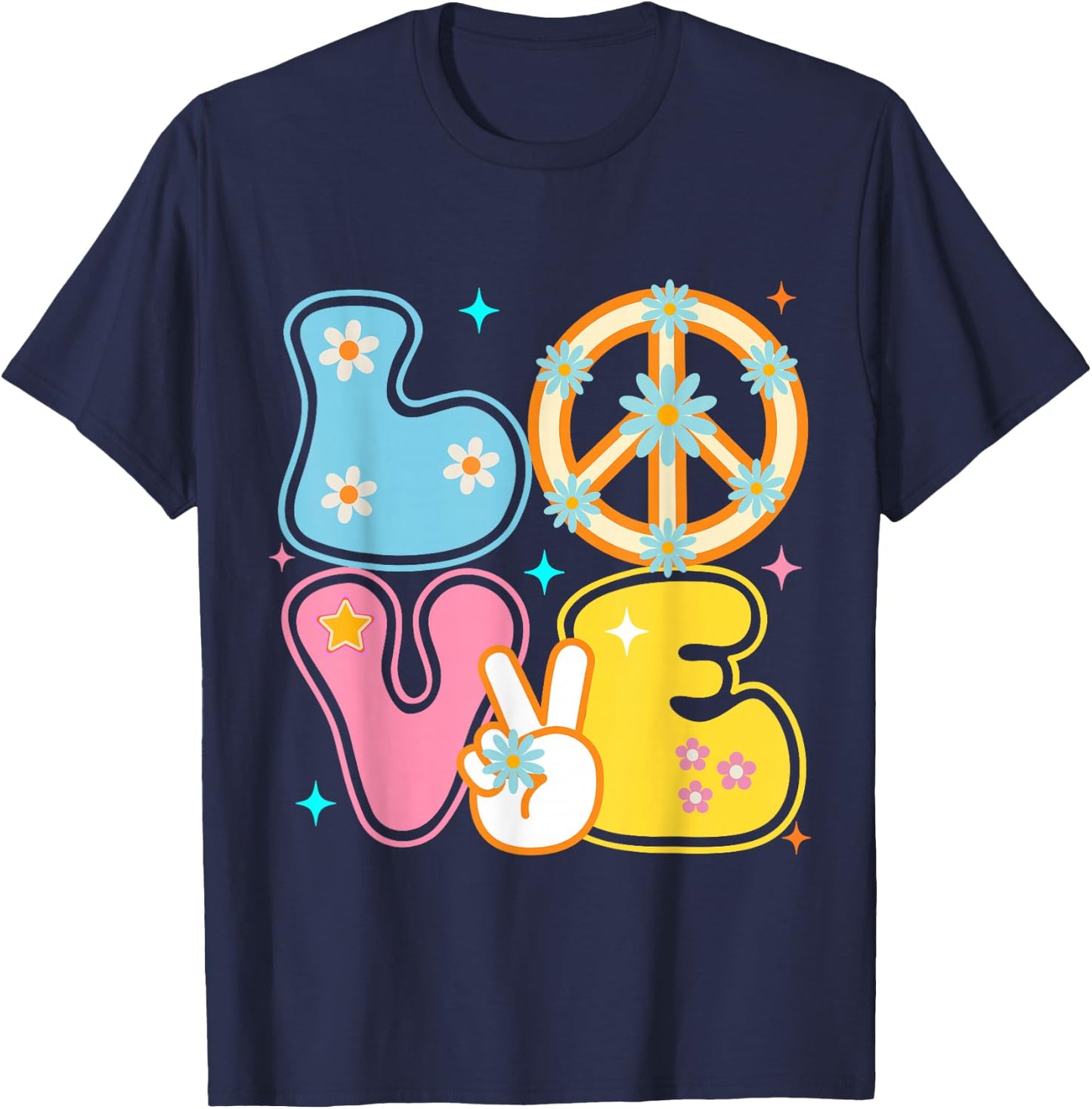 Peace Sign Love 60s 70s Tie Dye Hippie Costume T-Shirt - T-Shirt | Navy