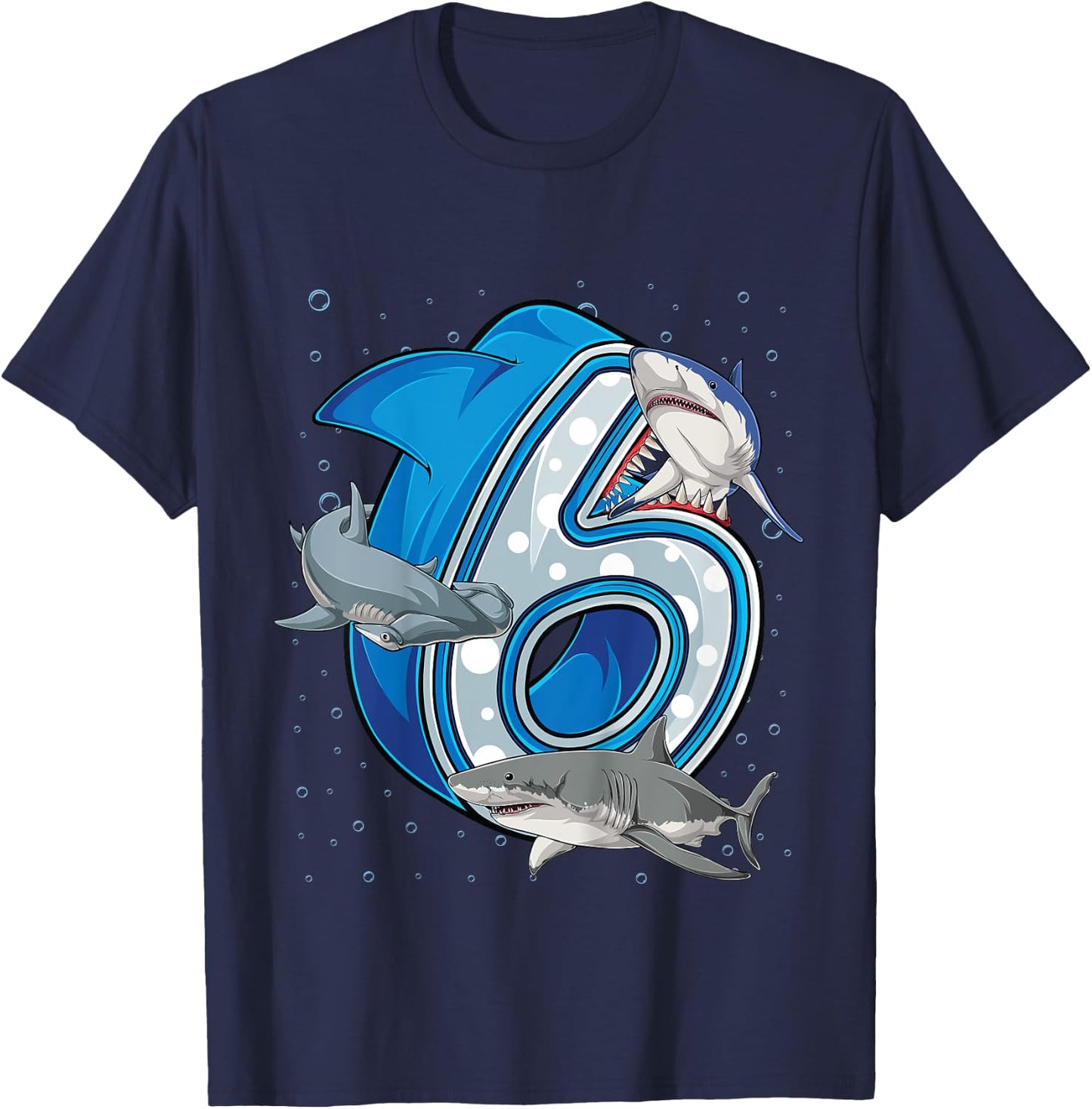 Kids 6th Birthday Boys Shark 6 years Old Ocean Shark B-day T-Shirt - T-Shirt | Navy