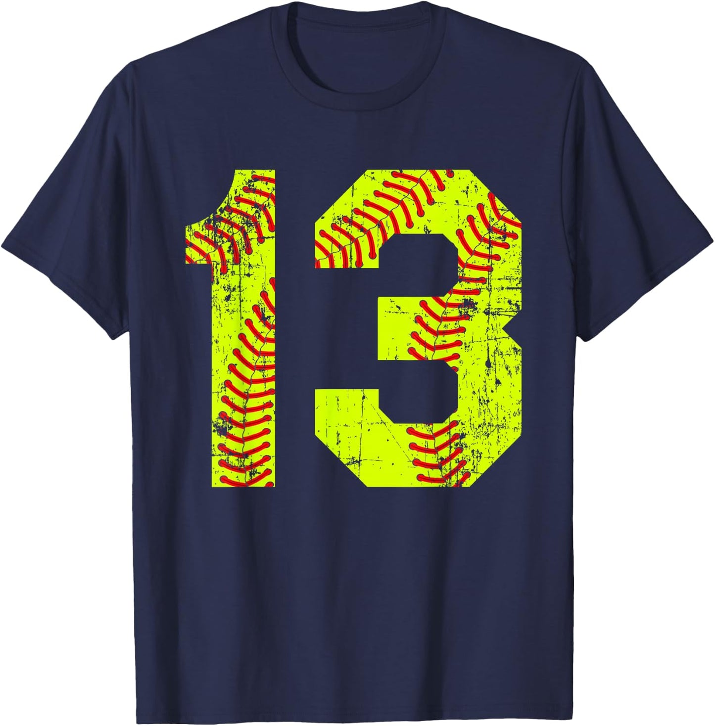 Vintage Softball 13 Jersey Number T-Shirt - T-Shirt | Navy