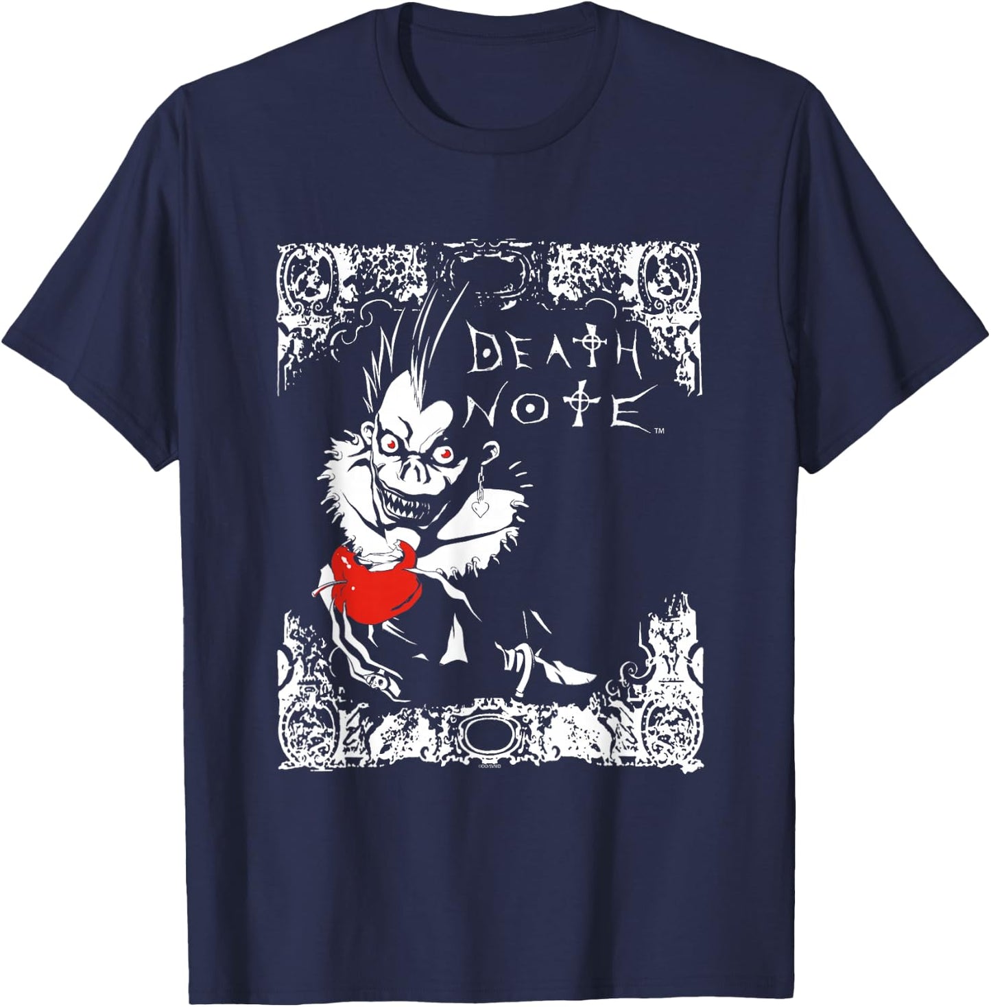 Death Note Ryuk Apple and Logo Filigree Anime T-Shirt - T-Shirt | Navy