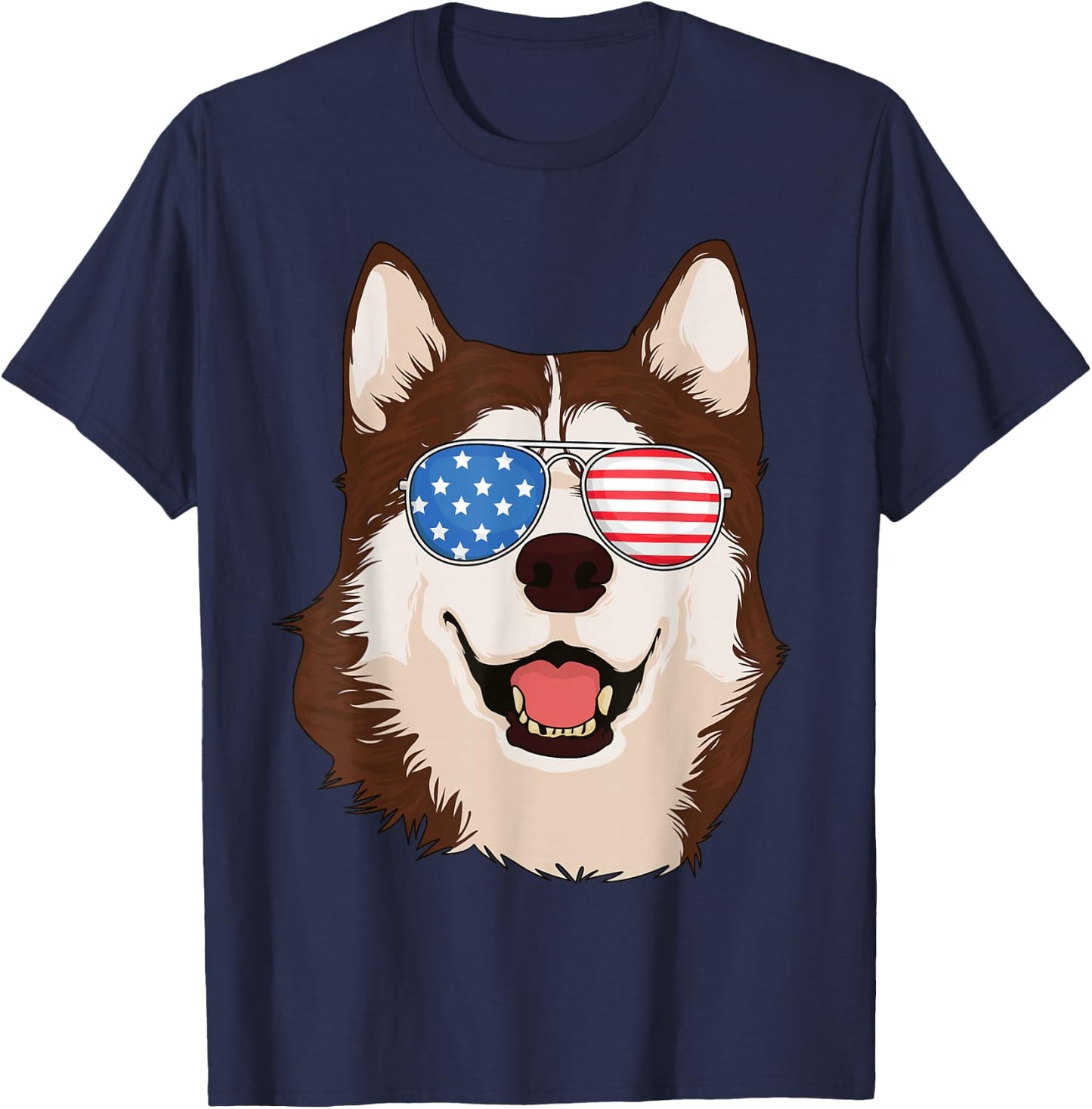 Siberian Husky 4th of July Shirt American Flag Husky Lover T-Shirt - T-Shirt | Navy