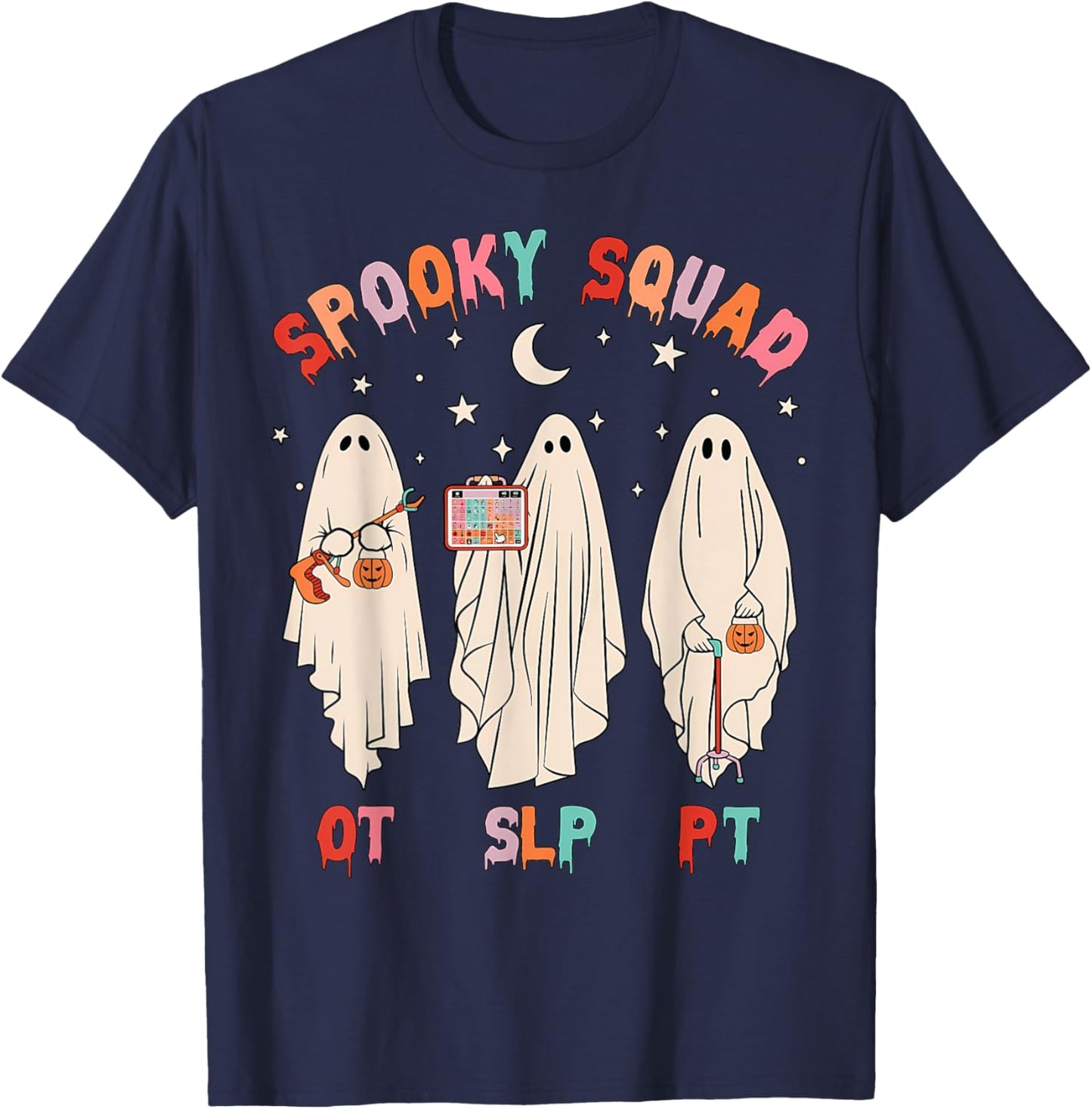 Spooky Squad SLP OT PT Ghost Occupational Therapy T-Shirt - T-Shirt | Navy