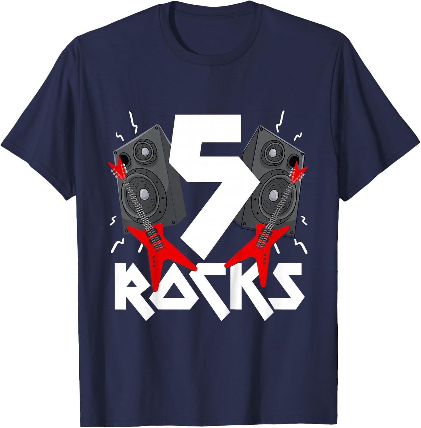 5 Rocks Birthday Party 5 Year Old Rock N Roll Star 5th Gift T-Shirt - T-Shirt | Navy