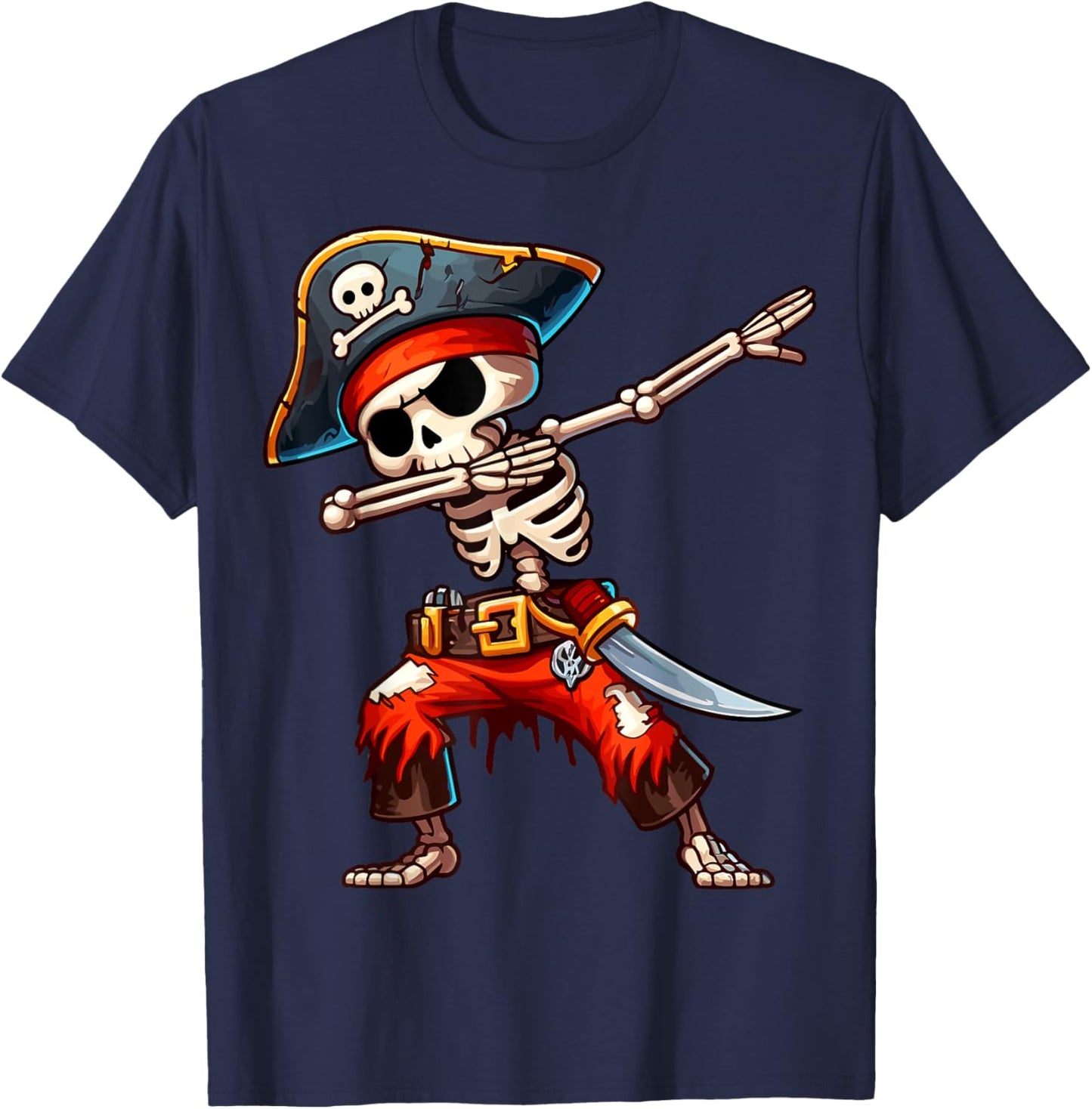 Dabbing Skeleton Pirate Halloween Kids Pirate T-Shirt - T-Shirt | Navy